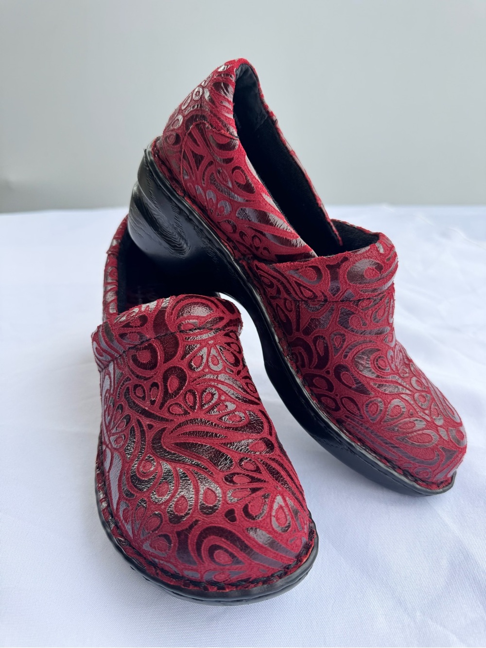 b.o.c. Red Embossed Slip-On Clogs